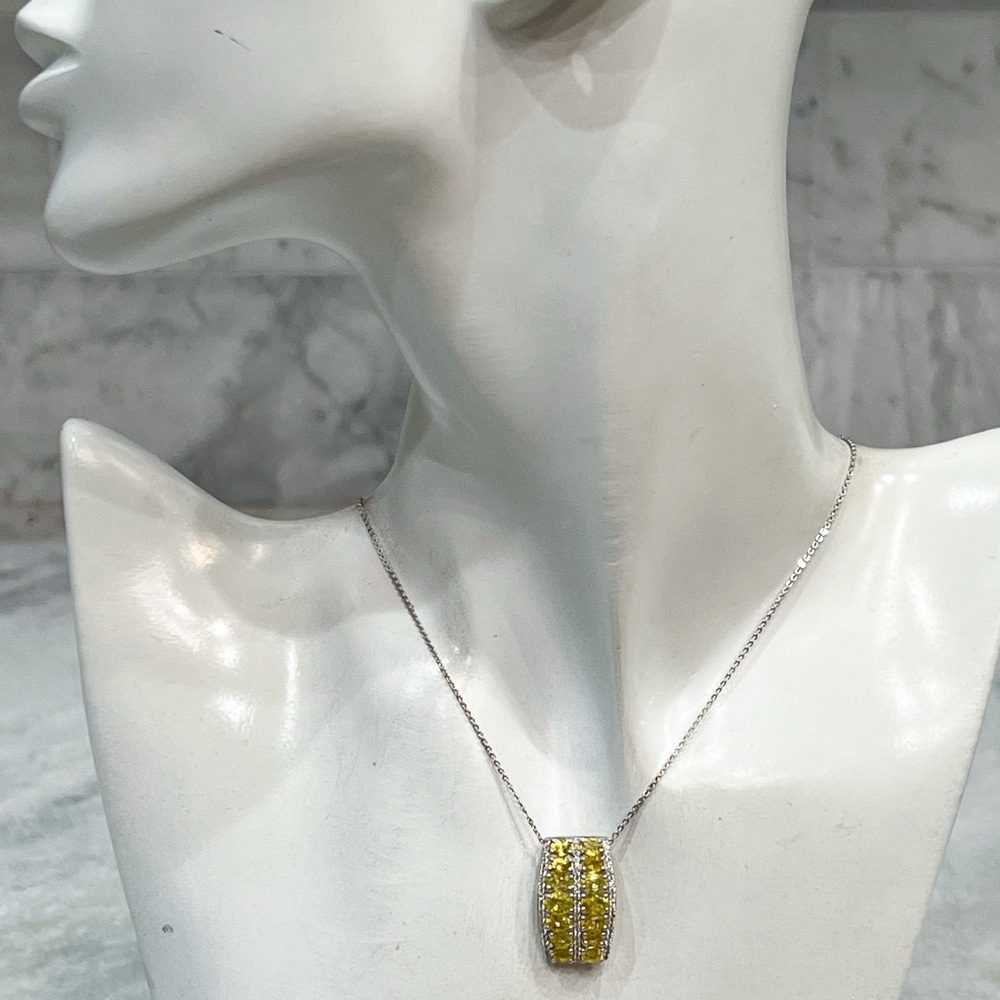 Madagascar Yellow Sapphire White Zircon Sterling Silver Pendant 20” Necklace - Picture 6 of 12
